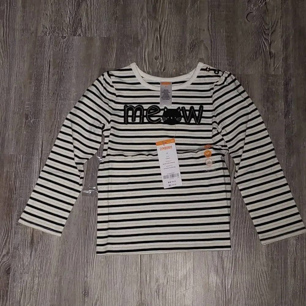 Gymboree Striped 'Meow' Long Sleeve Shirt 3T NWT